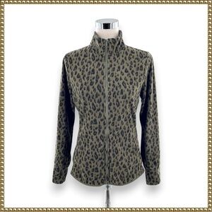 Old Navy Active Leopard Print Full Zip Jacket Green Black Medium